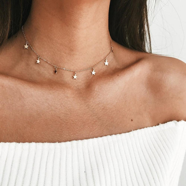 PICKYZ Boho Women chocker gold Silver Chain star choker Necklace collana Kolye Bijoux Collares Mujer gargantilha Collier Femme