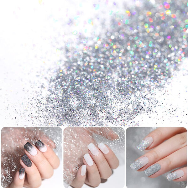 Gradient Shiny Nail Glitter Set Powder Laser Sparkly Manicure Nail Art Chrome Pigment Silver DIY Nail Art Decoration Kit