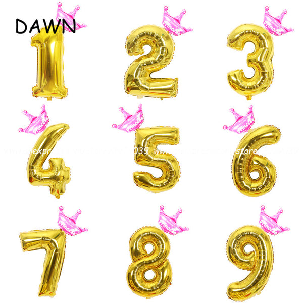 2pcs/lot 32inch Number Foil Balloons Digit air Ballon Kids Birthday Party Festival Party anniversary Crown Decor Supplies