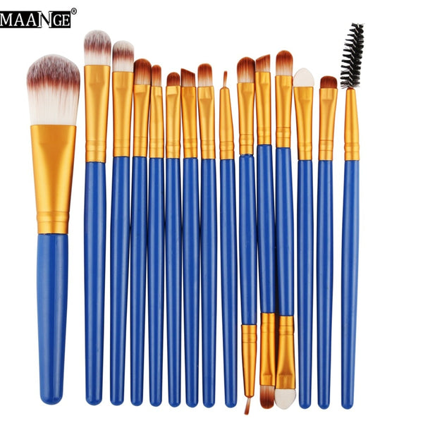 MAANGE Pro 15Pcs Makeup Brushes Set Eye Shadow Foundation Powder Eyeliner Eyelash Lip Make Up Brush Cosmetic Beauty Tool Kit Hot