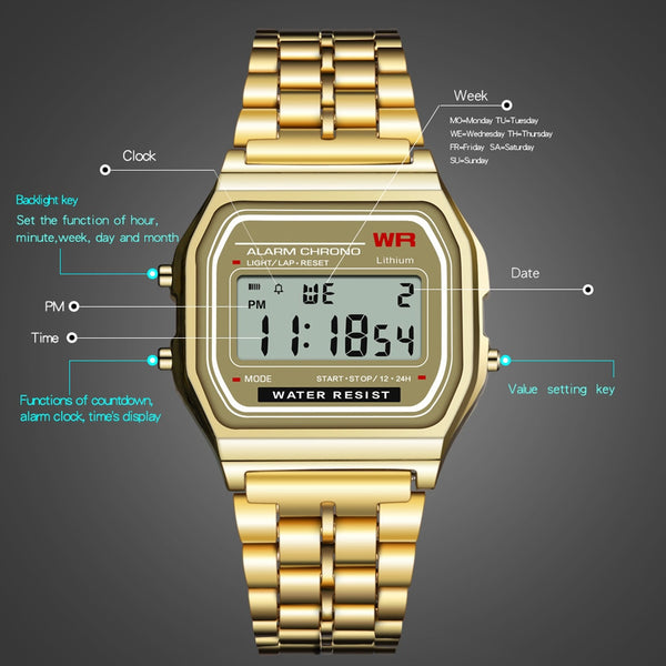 Fashion Women Female Men  Quartz Watch Waterproof LED Digital Business Watches Gold Sport Wristwatch Thanksgiving Christmas Gift