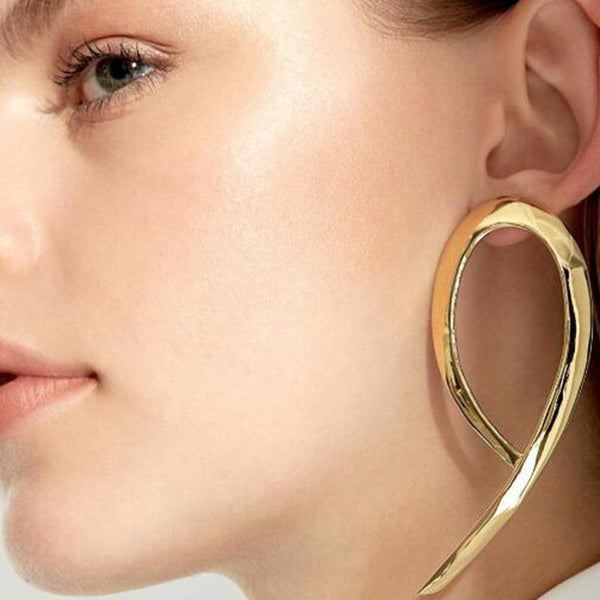 Simple fashion gold color Silver plated geometric big round earrings for women fashion big hollow drop earrings jewelry