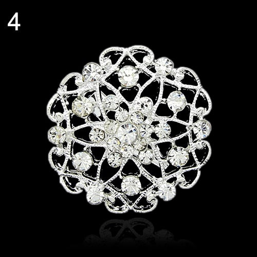 Flower Heart Rhinestone Silver Plated Brooch Pin Wedding Bridal Broach Breastpin