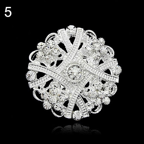 Flower Heart Rhinestone Silver Plated Brooch Pin Wedding Bridal Broach Breastpin