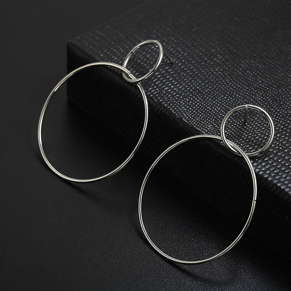 Simple fashion gold color Silver plated geometric big round earrings for women fashion big hollow drop earrings jewelry