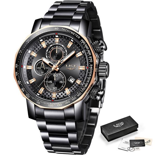 Relogio Masculino LIGE New Sport Chronograph Mens Watches Top Brand Luxury Full Steel Quartz Clock Waterproof Big Dial Watch Men