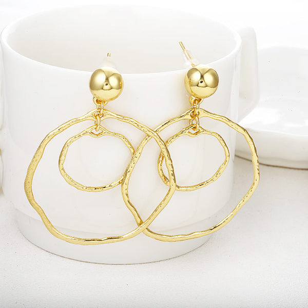 Simple fashion gold color Silver plated geometric big round earrings for women fashion big hollow drop earrings jewelry