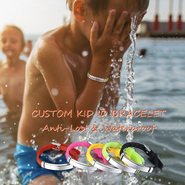 Vnox Personalize Kids Baby ID Bracelets Soft Silicone Rudder Stainless Steel Children Girls Boys Custom Emergency Name Phone