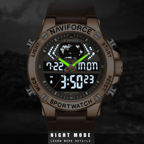 NAVIFORCE Watch Men Top Luxury Brand Leather Waterproof Sports Men’s Watches Quartz Analog Digital Watch Male Relogio Masculino