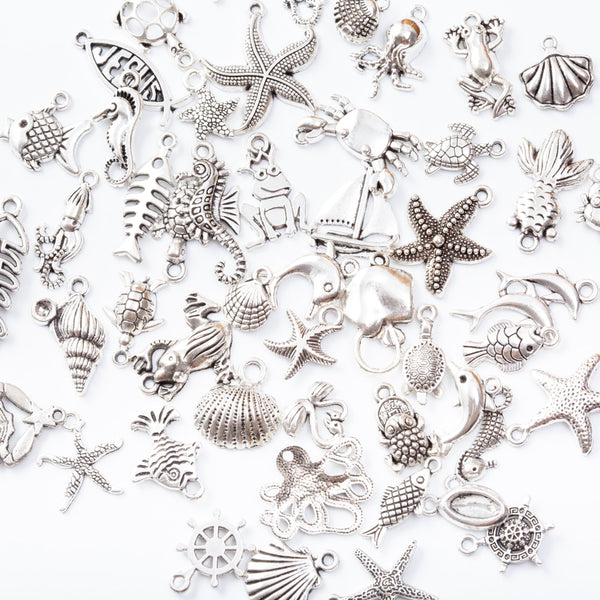 Marine animal 50pcs Tibetan Silver Mixed Styles  Charms Pendants DIY Jewelry for Necklace Bracelet Making Accessaries js2231