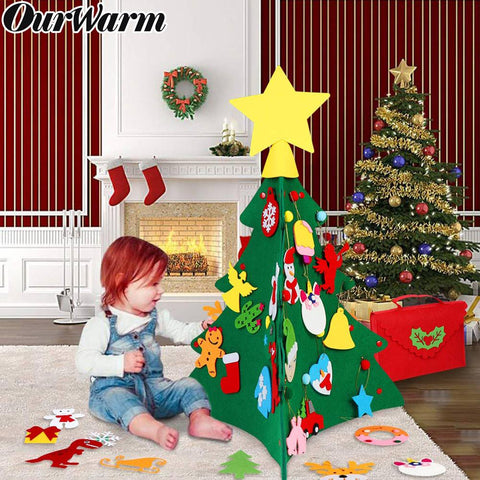 OurWarm 3D DIY Felt Christmas Tree with Ornaments Kids New Year Toys Artificial Tree Xmas Gifts Door Wall Hanging Decorations