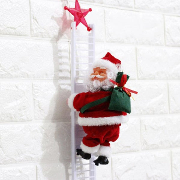 Lovely Music Christmas Santa Claus Electric Climb Ladder Hanging Decoration Christmas Tree Ornaments Funny New Year Kids Gifts