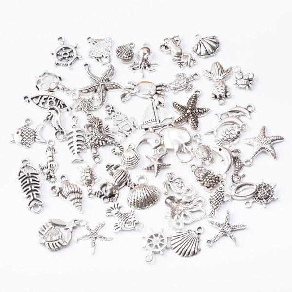 Marine animal 50pcs Tibetan Silver Mixed Styles  Charms Pendants DIY Jewelry for Necklace Bracelet Making Accessaries js2231