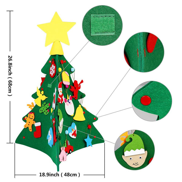 OurWarm 3D DIY Felt Christmas Tree with Ornaments Kids New Year Toys Artificial Tree Xmas Gifts Door Wall Hanging Decorations