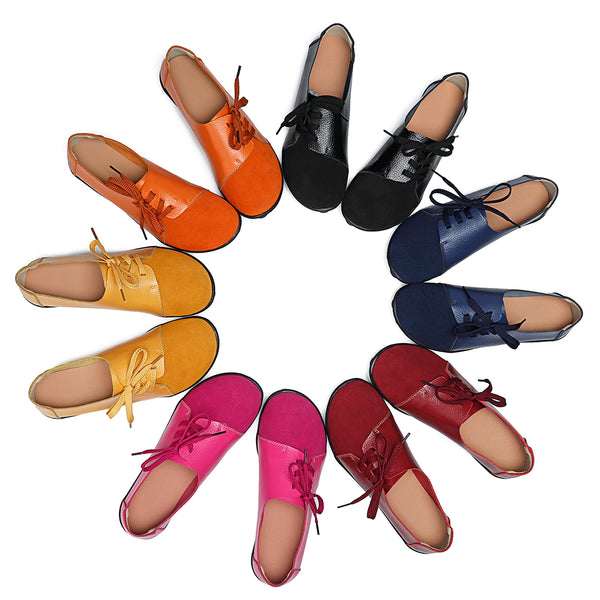 Plus size Women Lace Up Leather Flats Soft Casual Shoes