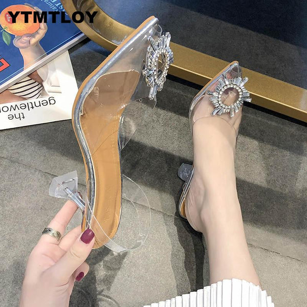 Luxury  Women Pumps 2019 Transparent High Heels Sexy Pointed Toe Slip-on Wedding Party Brand Fashion Shoes For Lady  PVC