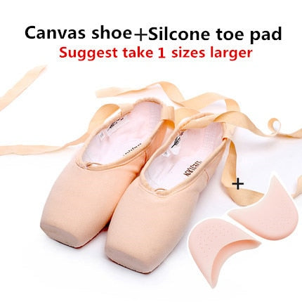 Flower' Secret Pointe Satin Upper With Ribbon Girls Women's Pink Professional Ballet Shoes Dancing Shoes With  Toe Pads