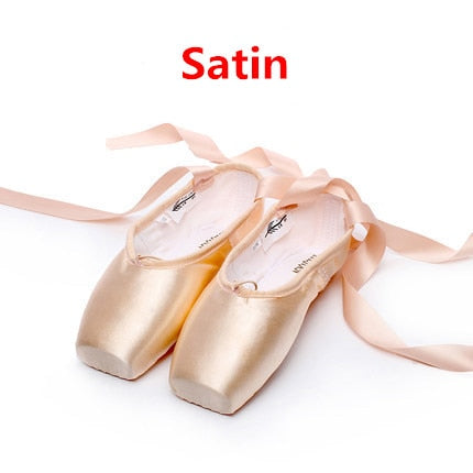 Flower' Secret Pointe Satin Upper With Ribbon Girls Women's Pink Professional Ballet Shoes Dancing Shoes With  Toe Pads