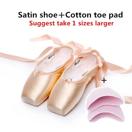 Flower' Secret Pointe Satin Upper With Ribbon Girls Women's Pink Professional Ballet Shoes Dancing Shoes With  Toe Pads