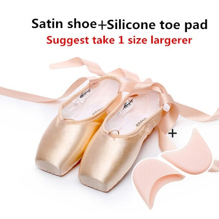 Flower' Secret Pointe Satin Upper With Ribbon Girls Women's Pink Professional Ballet Shoes Dancing Shoes With  Toe Pads