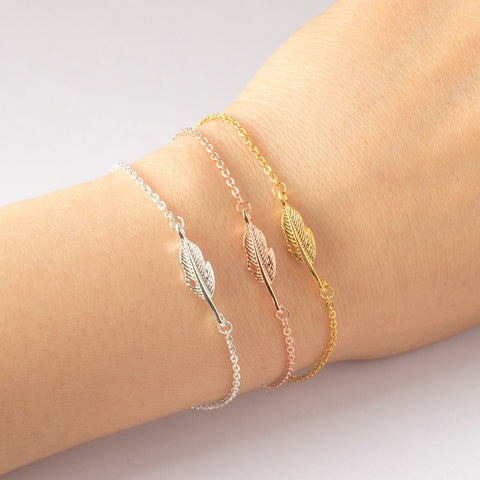 2019 Vintage Rose Gold Color Feather Bracelets & Bangles Stainless Steel Silver Chain Leaf Charms Bracelet Femme Graduation Gift