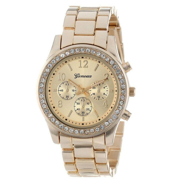 Crystal dial Faux Chronograph Quartz Plated Classic Round Ladies Women Crystals Watch women watches silver women watches luxury