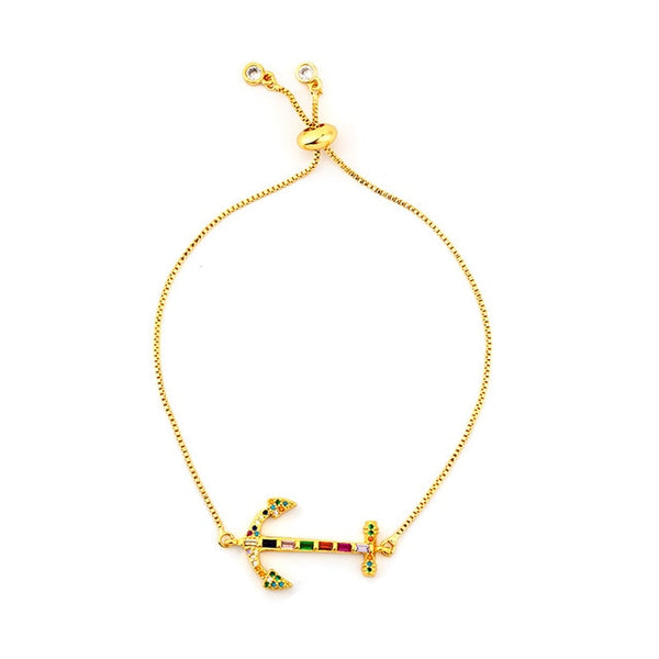 fashion rainbow series shell bracelet&bangle jewelry colorful zircon adjustable bracelet copper cross chain bracelets gift