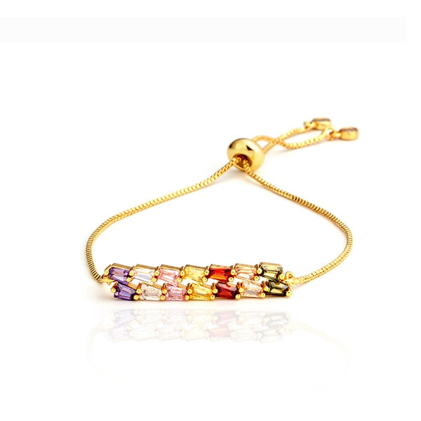 fashion rainbow series shell bracelet&bangle jewelry colorful zircon adjustable bracelet copper cross chain bracelets gift