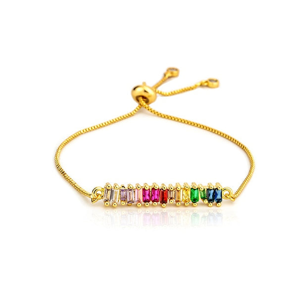 fashion rainbow series shell bracelet&bangle jewelry colorful zircon adjustable bracelet copper cross chain bracelets gift