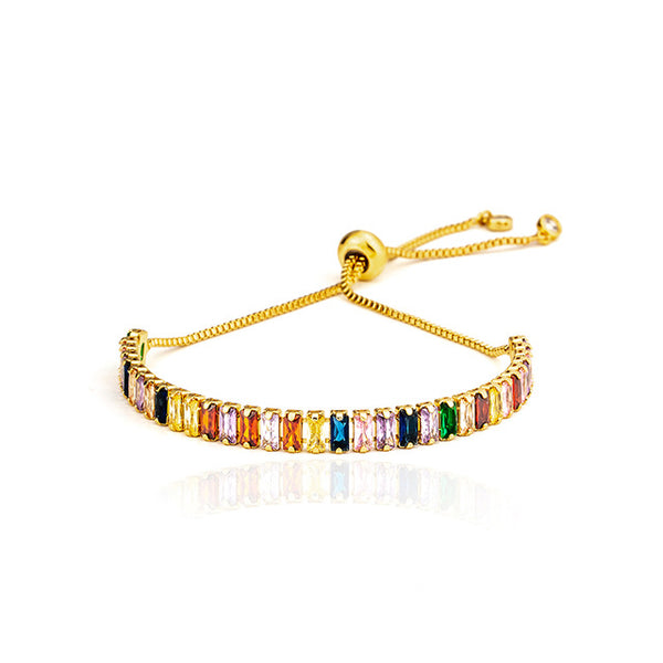 fashion rainbow series shell bracelet&bangle jewelry colorful zircon adjustable bracelet copper cross chain bracelets gift