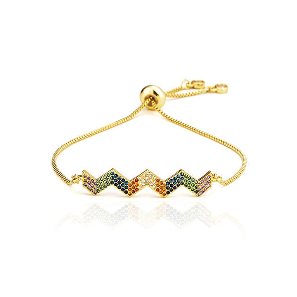 fashion rainbow series shell bracelet&bangle jewelry colorful zircon adjustable bracelet copper cross chain bracelets gift