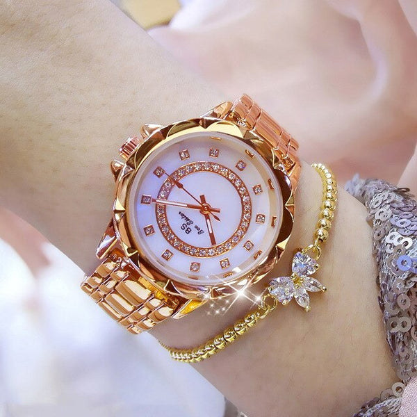 Hot Sale Women Watches BS Luxury Brand Gold Silver Fashion Quartz Watch Austria Rhinestone Lady Wristwatches Lover Birthday Gift