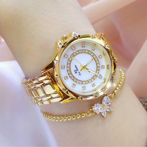 Hot Sale Women Watches BS Luxury Brand Gold Silver Fashion Quartz Watch Austria Rhinestone Lady Wristwatches Lover Birthday Gift