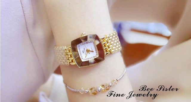 BS Brand Diamond Luxury Quartz Women Watches Dress Ladies Watch Rhinestone Crystal Gold Bracele Clock Female Relogio Feminino