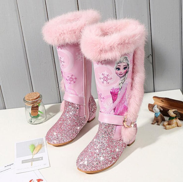 Elsa princess kids high boots new winter girls boots Brand Children's over the knee boots for girls snow shoes pink blue