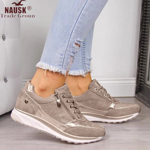 Women Shoes Gold Sneakers Zipper Platform