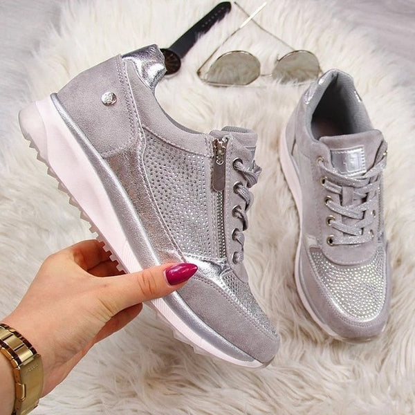 Women Shoes Gold Sneakers Zipper Platform