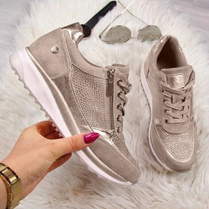 Women Shoes Gold Sneakers Zipper Platform