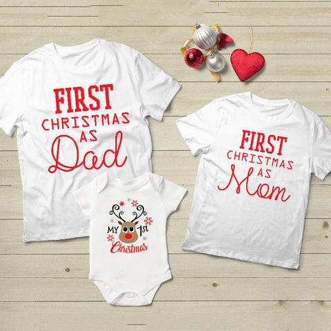 1pcs First Christmas Dad&mom Tshirt Baby