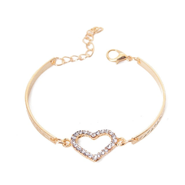 Fashion CZ Crystal Heart Charm Bracelets for Women Bangle Jewelry Gold Color Link Chain Bracelet Wedding Love Costume pulseira