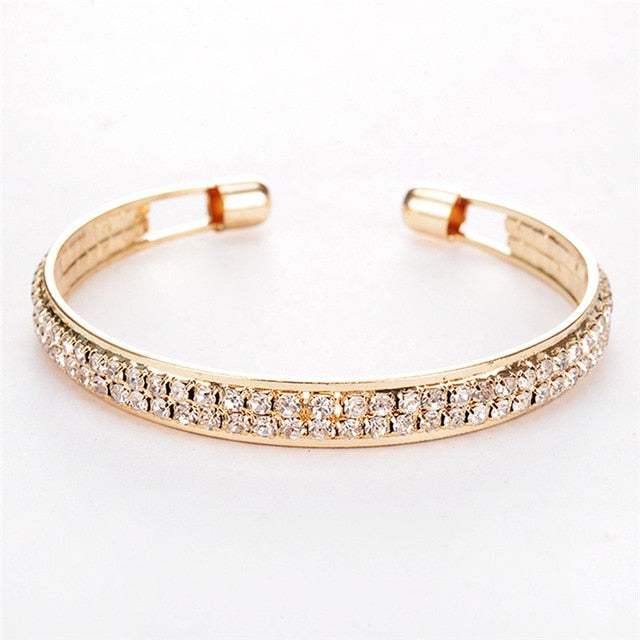 ROMAD 2 Rows Opening Bracelets Women Crystal Rhinestone Bangle Wristband Cuff Open Bracelets Wedding Party Charms Jewelry R1