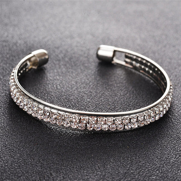 ROMAD 2 Rows Opening Bracelets Women Crystal Rhinestone Bangle Wristband Cuff Open Bracelets Wedding Party Charms Jewelry R1