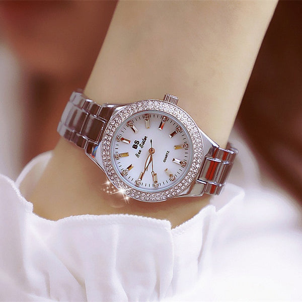 2019 Luxury Brand lady Crystal Watch Women Dress Watch Fashion Rose Gold Quartz Watches Female Stainless Steel Wristwatches