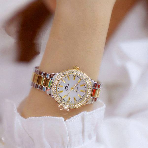 2019 Luxury Brand lady Crystal Watch Women Dress Watch Fashion Rose Gold Quartz Watches Female Stainless Steel Wristwatches