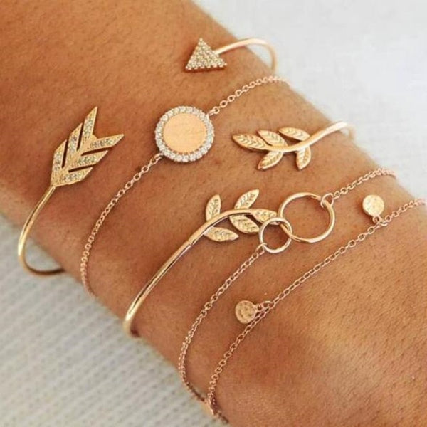 DIEZI Punk Butterfly Eye Star Moon Leaves Crystal Gem Shiny Gold Multilayer Chain Bracelet Set Women Exquisite Party Jewelry