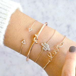 5 Pcs/Set Gold Link Chain Crystal Leaf Arrow Charm Bracelet for Women Knot Moon Cuff Bracelet Bangle Set Girls Braclets 2019 New