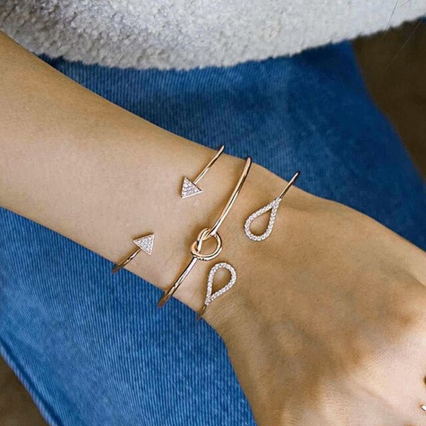 5 Pcs/Set Gold Link Chain Crystal Leaf Arrow Charm Bracelet for Women Knot Moon Cuff Bracelet Bangle Set Girls Braclets 2019 New