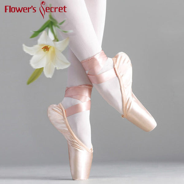 Flower' Secret Pointe Satin Upper With Ribbon Girls Women's Pink Professional Ballet Shoes Dancing Shoes With  Toe Pads